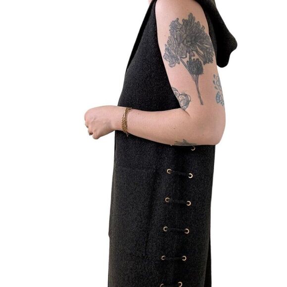 Womens Charcoal Gray Wool Blend Hooded Long Hippie Vest Jacket Sz M - Picture 7 of 8
